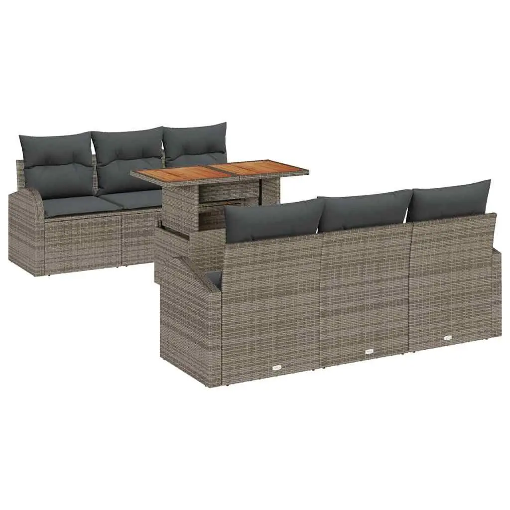 Garden Sofa Set 7 pcs Grey Poly Rattan Outdoor Furniture with Storage Armrests