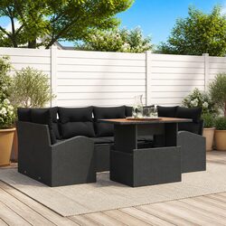 Outdoor Garden Sofa Set 7 Pieces Black Poly Rattan Modular Furniture Storage