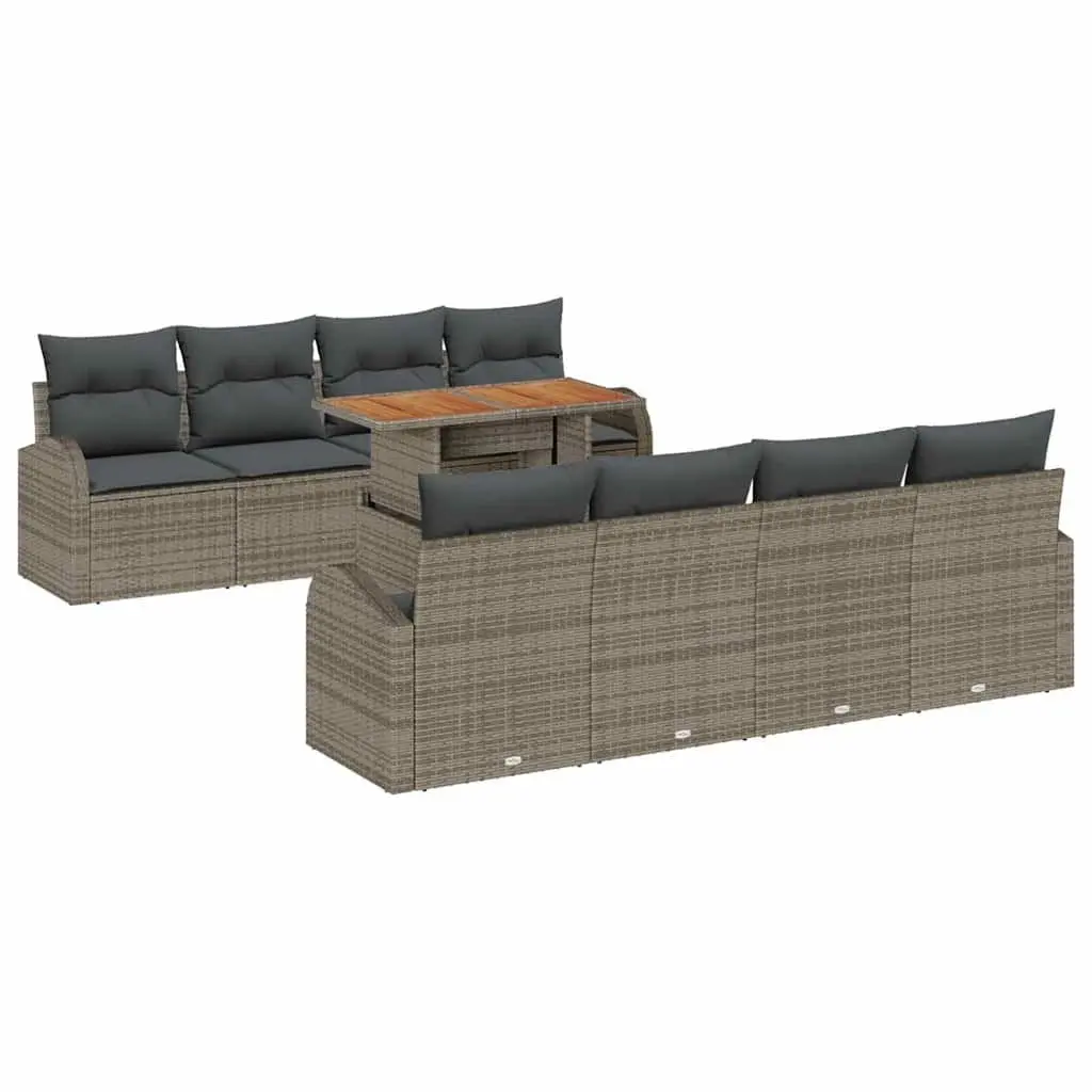 9PieceGreyPolyRattanOutdoorSofaSetModularFurniturewithStorageforGardensPatiosandTerraces