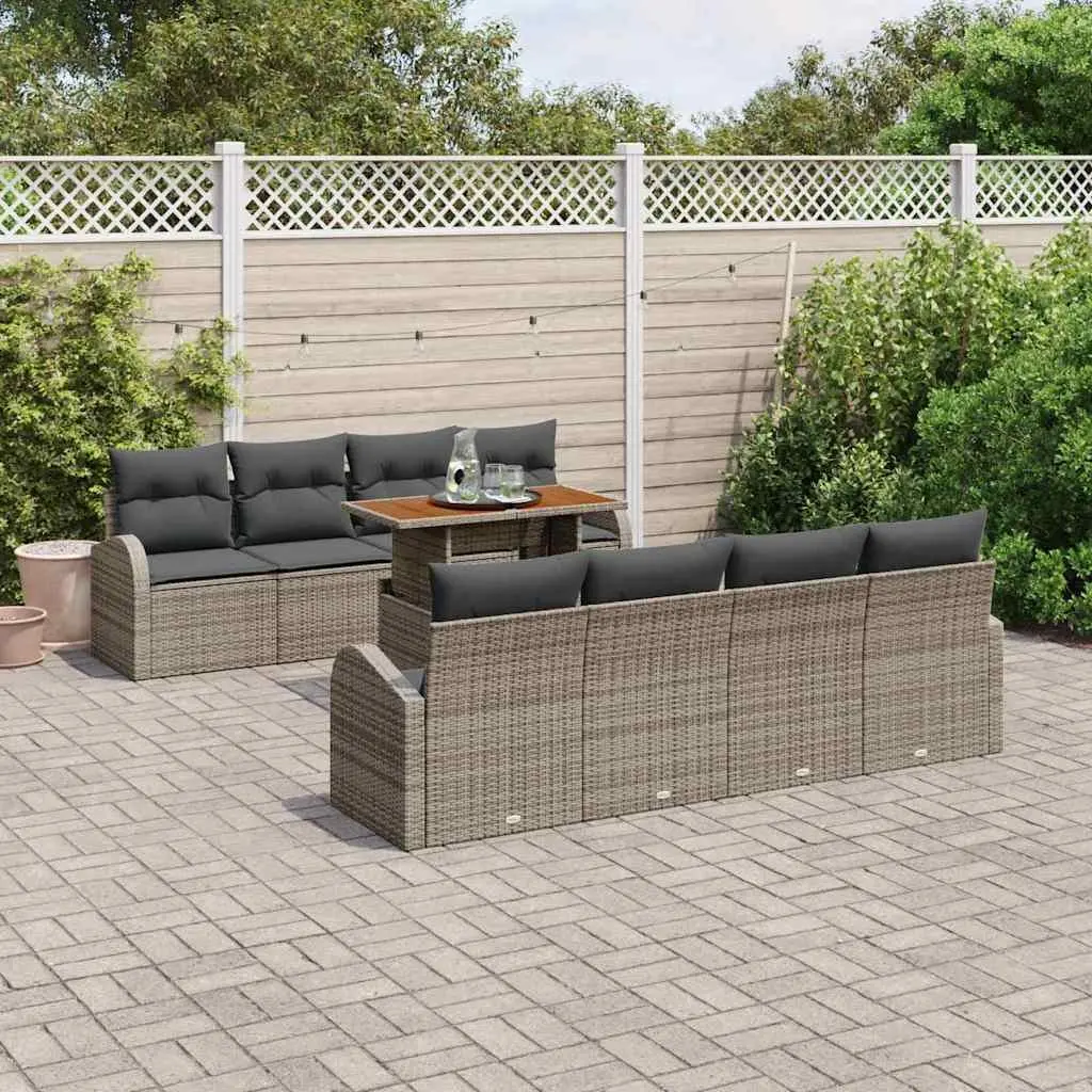 9PieceGreyPolyRattanOutdoorSofaSetModularFurniturewithStorageforGardensPatiosandTerraces
