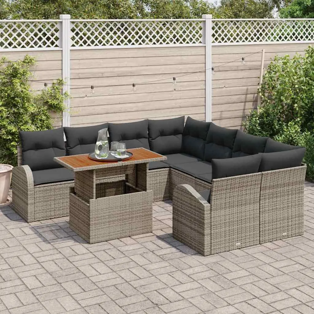 Garden Sofa Set Poly Rattan 9 Piece Grey Modular Outdoor Furniture
