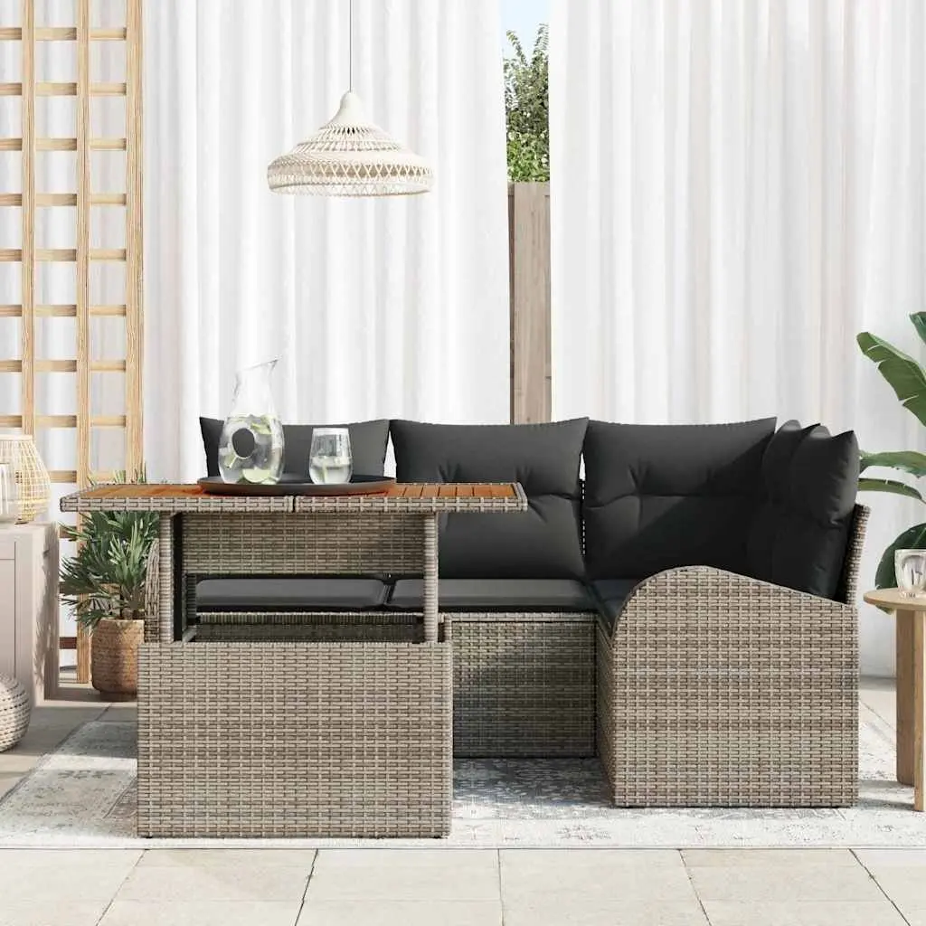Garden Sofa Set Poly Rattan 5 Pieces Modular Outdoor Furniture Grey