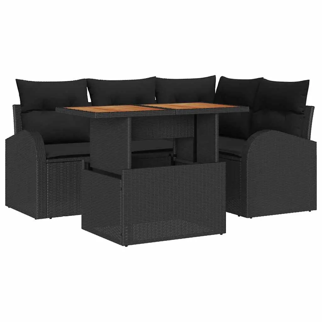 Outdoor Garden Sofa Set 5 Piece Modular Lounge Seating with Storage Black