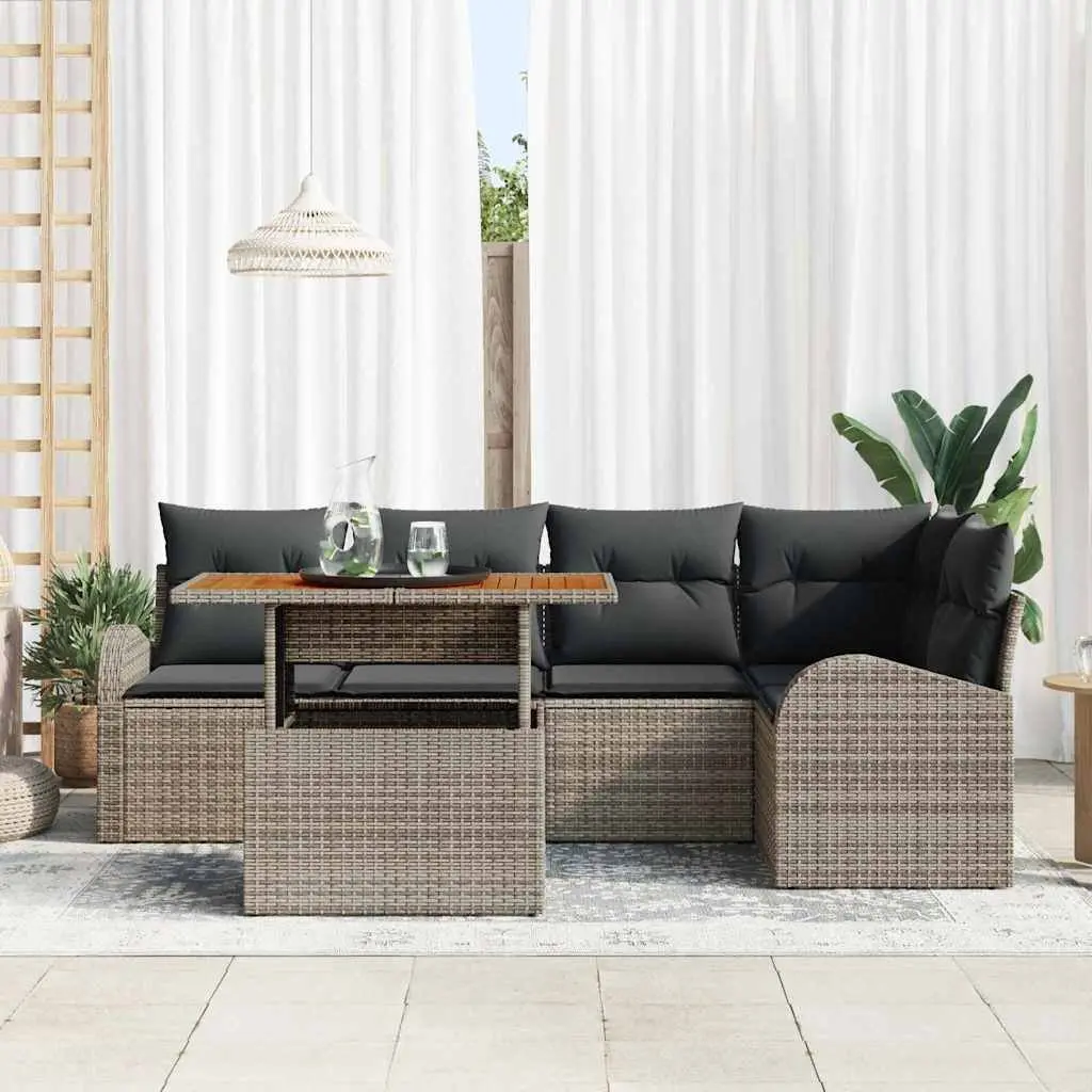 Garden Sofa Set Poly Rattan 6 Piece Outdoor Patio Furniture Grey Modular Seating