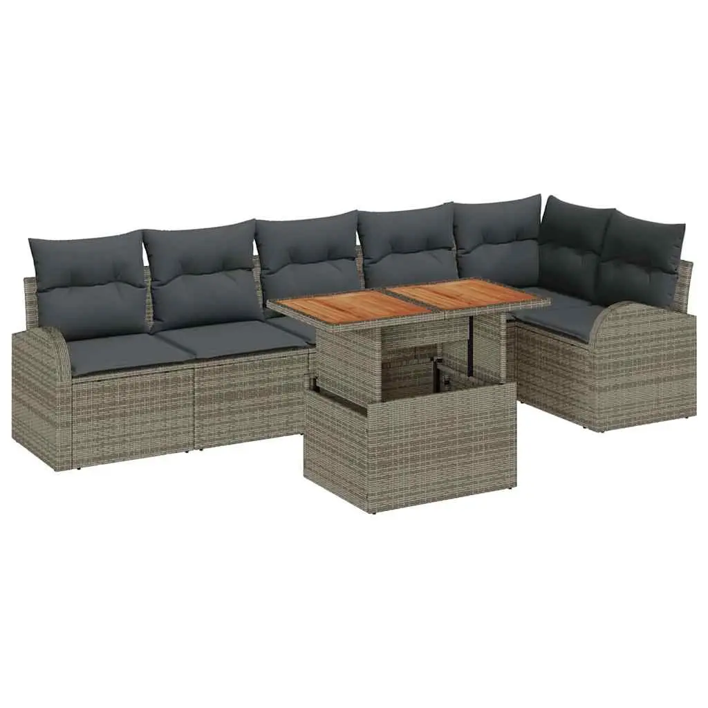 Garden Sofa Set 7 Pieces Outdoor Furniture Grey Poly Rattan Modular with Storage