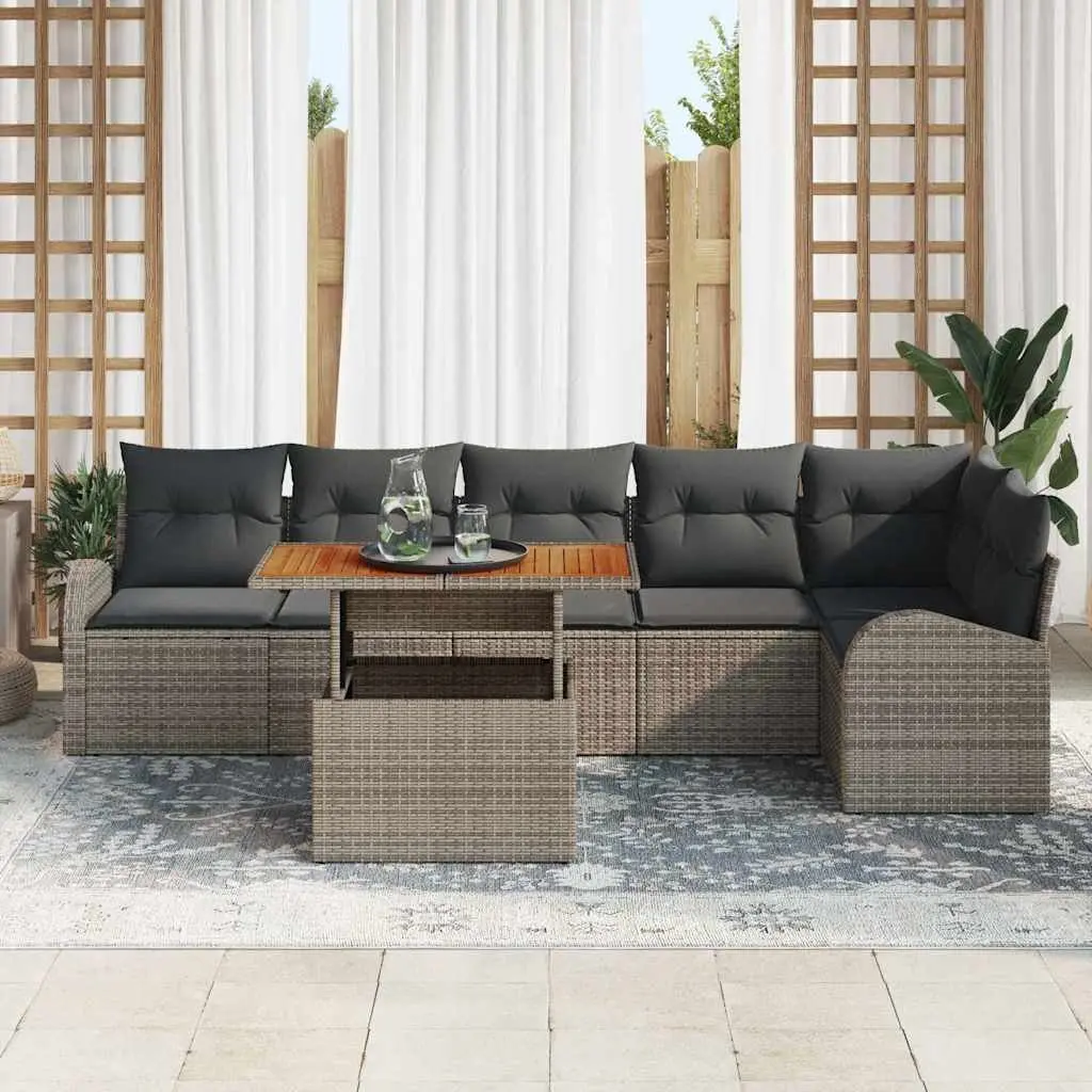 Garden Sofa Set 7 Pieces Outdoor Furniture Grey Poly Rattan Modular with Storage