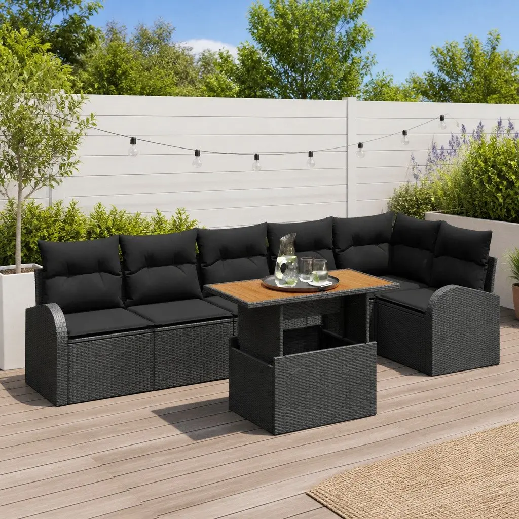 Outdoor Garden Sofa Set Modular Poly Rattan 7 Piece Black with Storage
