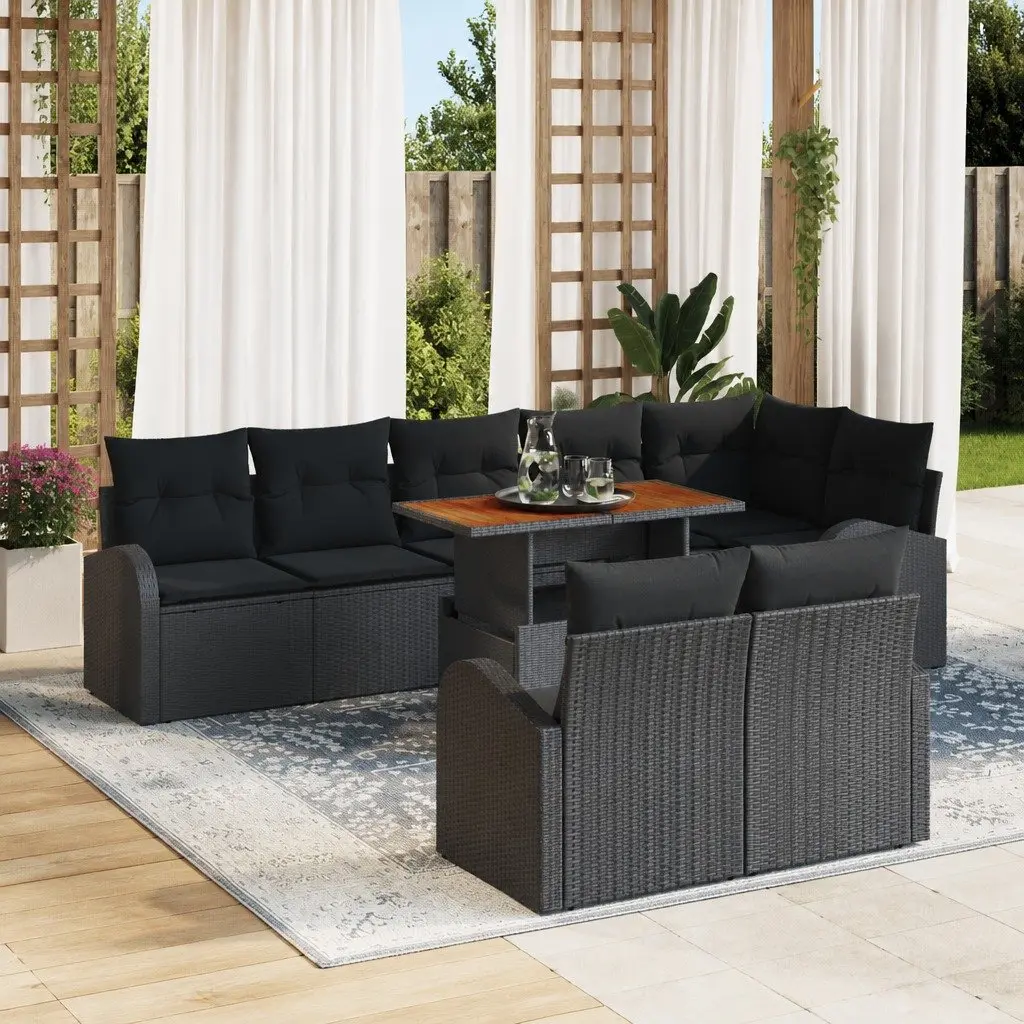 Garden Sofa Set Modular Sectional 9 Piece Black Woven Poly Rattan with Powder Coated Steel Frame
