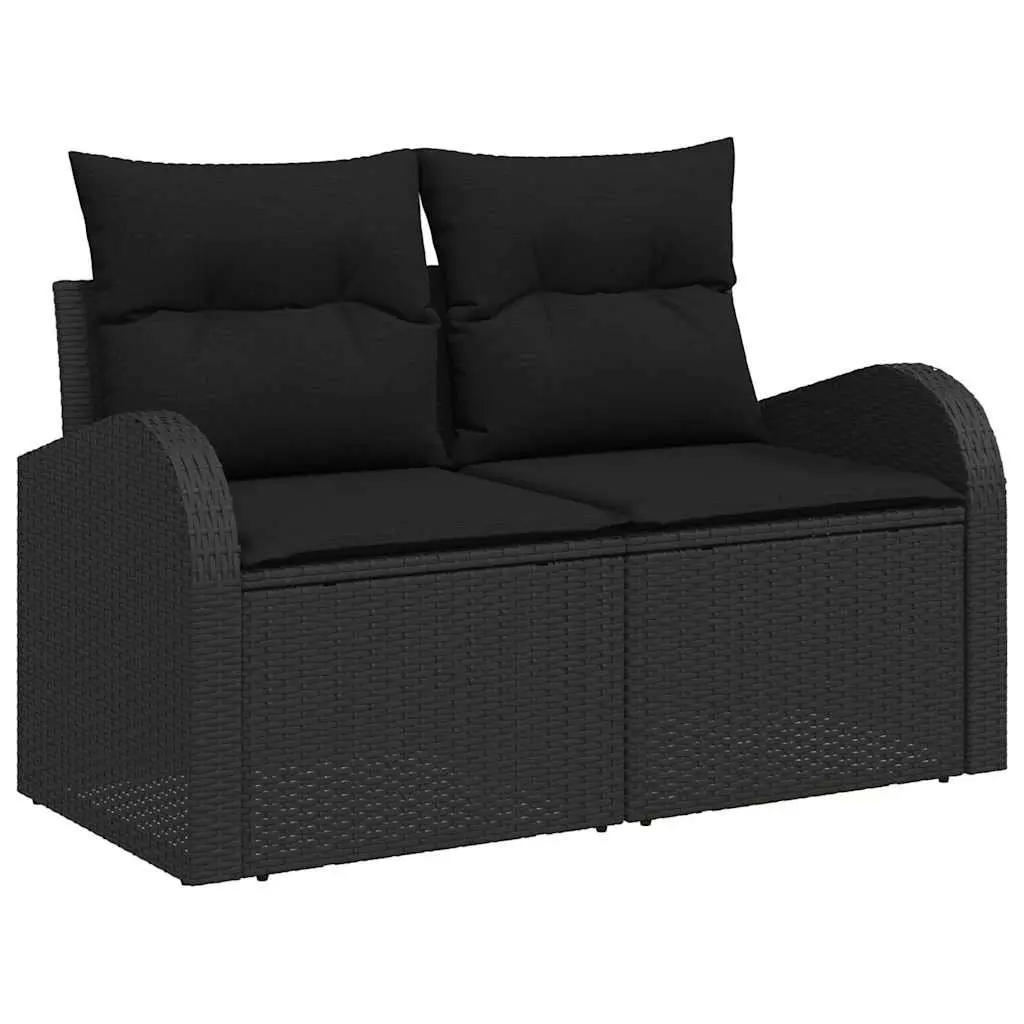 Garden Sofa Set Modular Sectional 9 Piece Black Woven Poly Rattan with Powder Coated Steel Frame