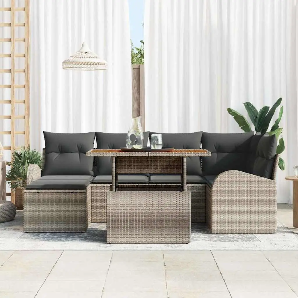 Garden Sofa Set Poly Rattan 7 Piece Grey Outdoor Furniture