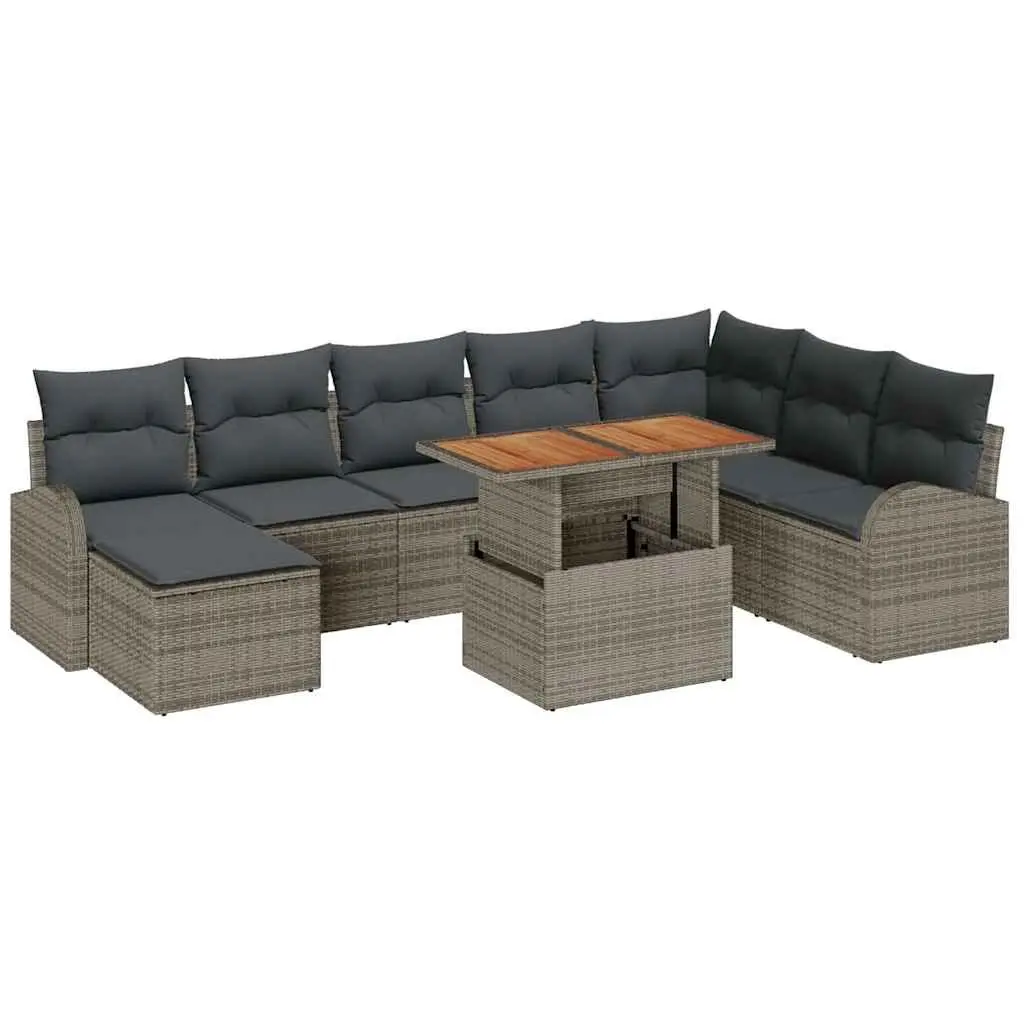 Garden Sofa Set Grey Poly Rattan Modular 9 Piece Outdoor Furniture