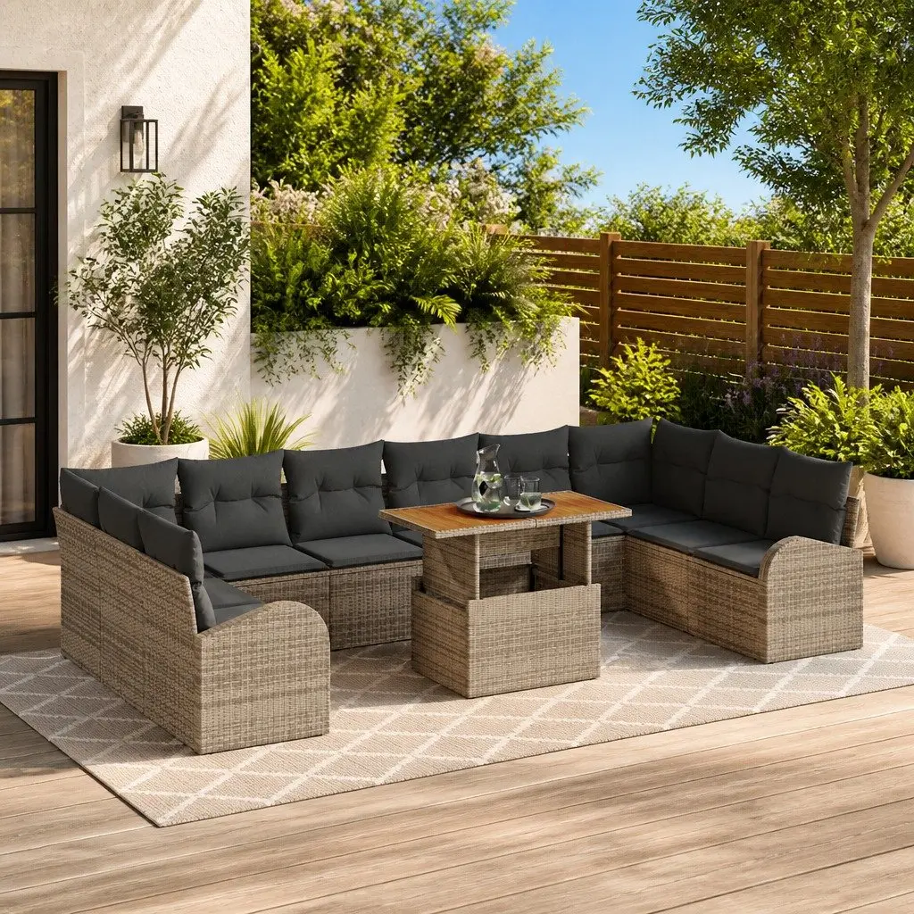 Garden Sofa Set Modular Poly Rattan 11 Piece Grey Outdoor Furniture