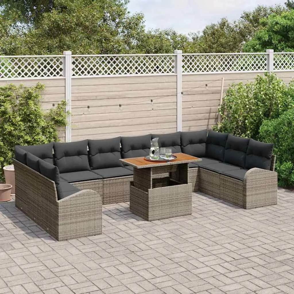 Garden Sofa Set Modular Poly Rattan 11 Piece Grey Outdoor Furniture