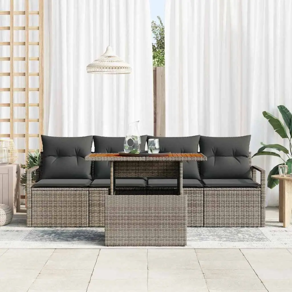 Garden Sofa Set 5 Pieces Modular Poly Rattan Grey with Storage