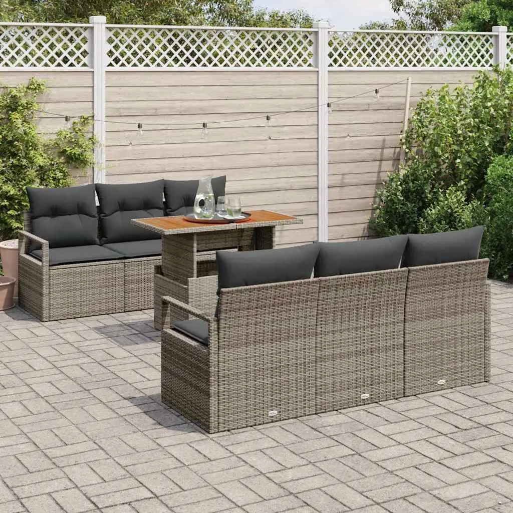 Garden Sofa Set Modular 7 Pieces Poly Rattan Grey Outdoor Furniture