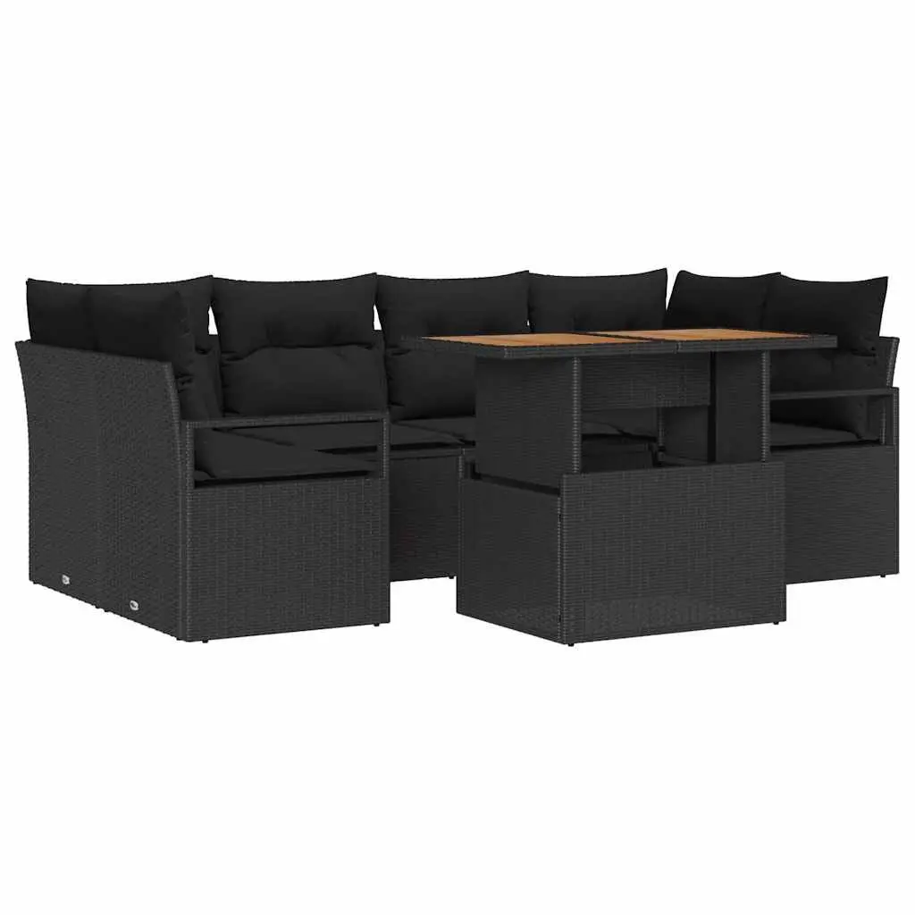 Garden Sofa Set 7 Piece Outdoor Furniture Black Poly Rattan Modular Lounge