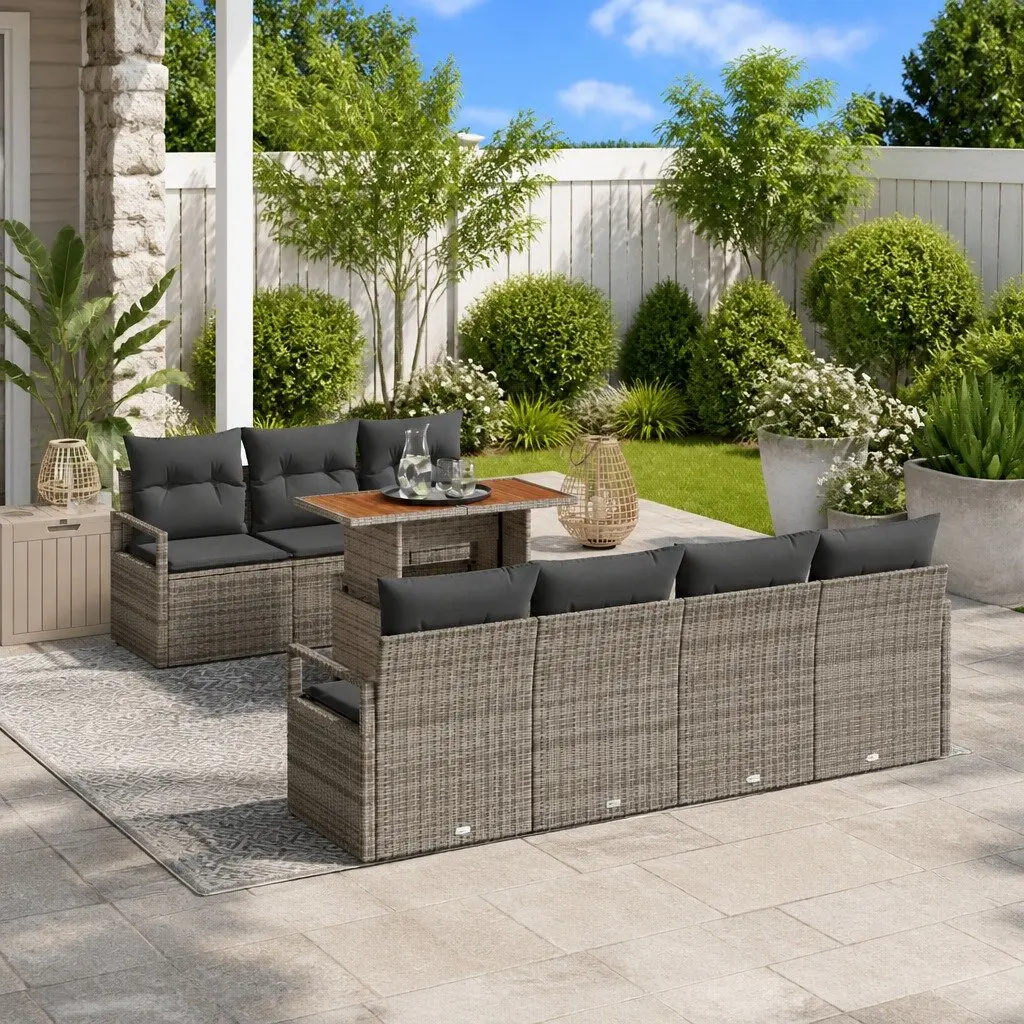 Garden Sofa Set Poly Rattan Modular 8 Piece Grey Outdoor Furniture with Storage