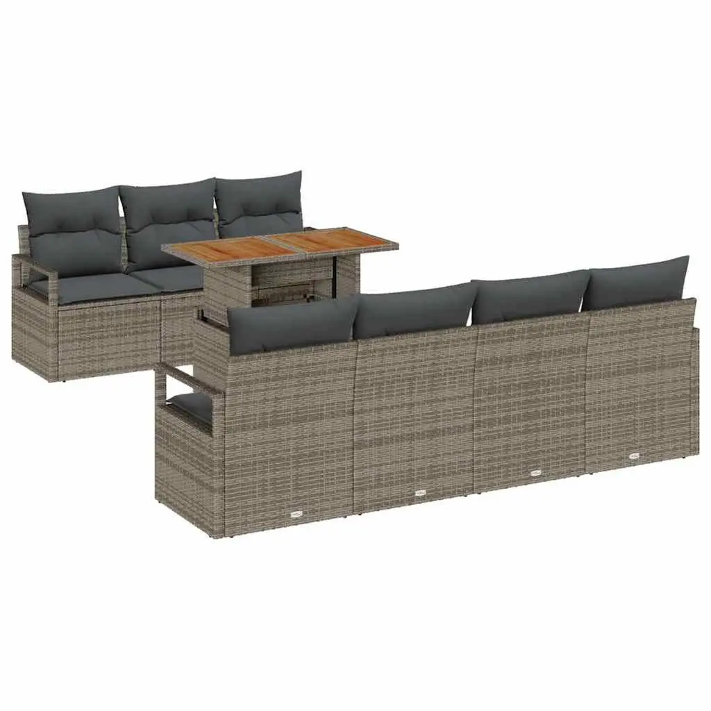Garden Sofa Set Poly Rattan Modular 8 Piece Grey Outdoor Furniture with Storage