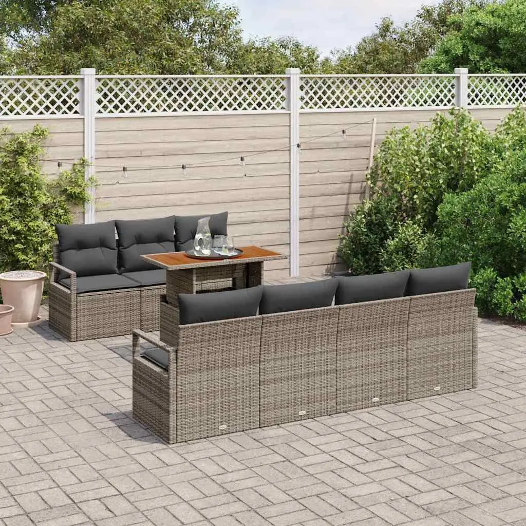 Garden Sofa Set Poly Rattan Modular 8 Piece Grey Outdoor Furniture with Storage