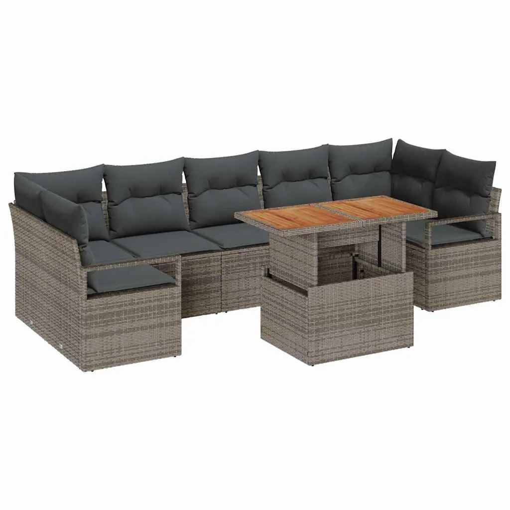 Garden Sofa Set 8 Piece Modular Outdoor Furniture Grey Poly Rattan with Storage