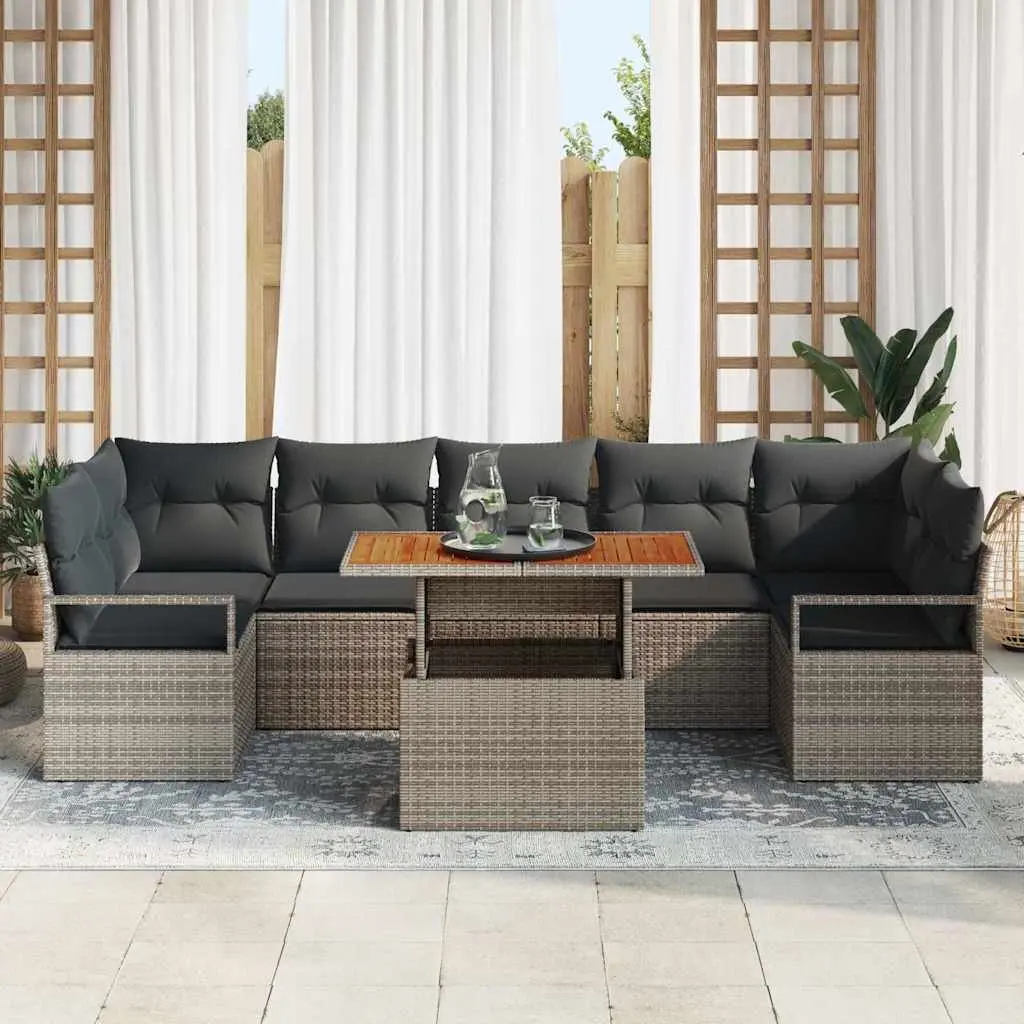 Garden Sofa Set 8 Piece Modular Outdoor Furniture Grey Poly Rattan with Storage