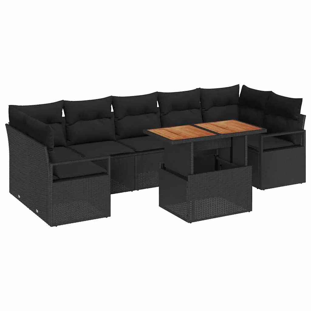Garden Sofa Set Modular Sectional 8 Piece Black Poly Rattan