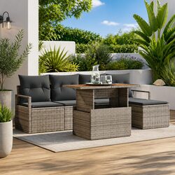 Garden Sofa Set 6 Piece Outdoor Furniture with Storage Grey Poly Rattan Patio