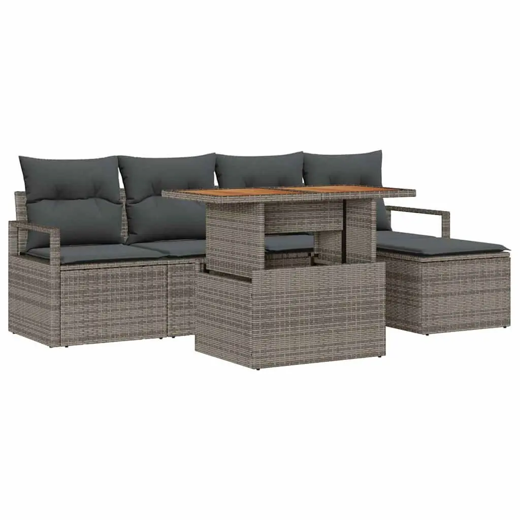 6 Piece Outdoor Sofa Set Grey Modular Poly Rattan Garden Furniture with Storage