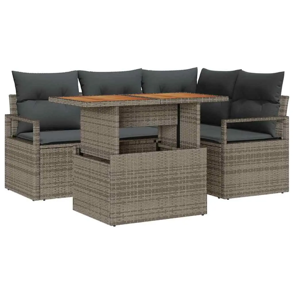 Garden Sofa Set Modular Poly Rattan 5 Piece Grey