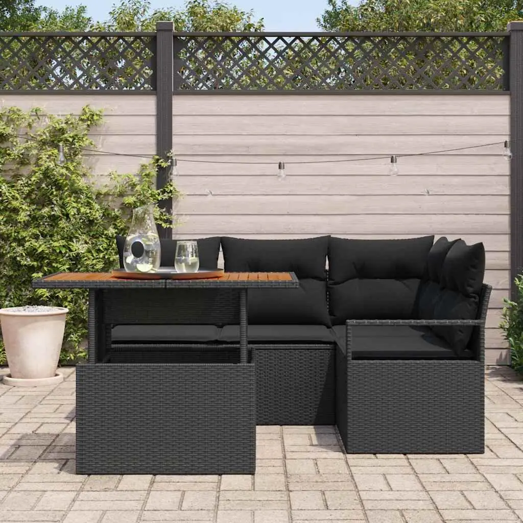 Garden Sofa Set Poly Rattan 5 Piece Modular Lounge Outdoor Furniture Black