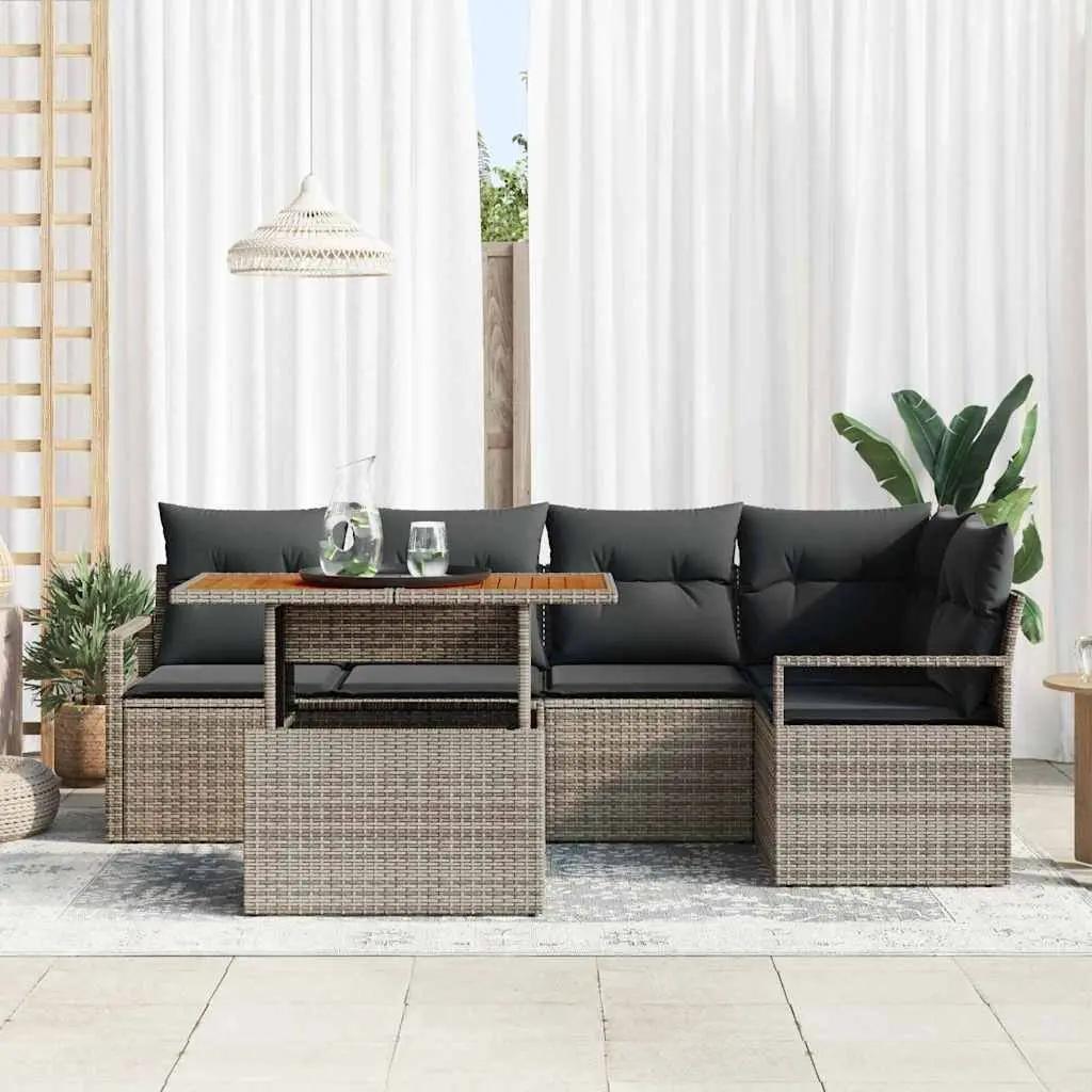 Garden Sofa Set 6 Pcs Modular Outdoor Furniture Grey Poly Rattan with Storage