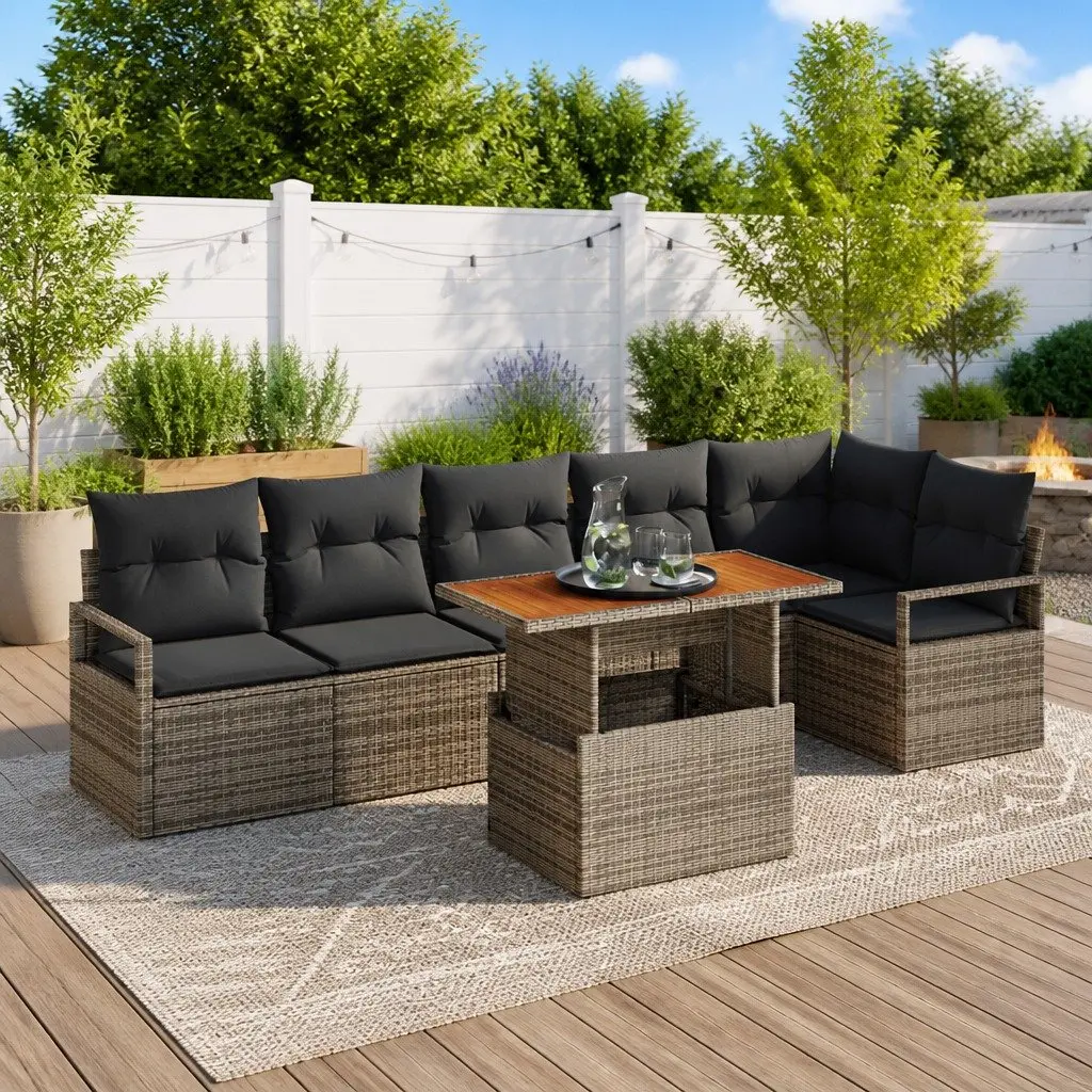 Garden Sofa Set Modular Poly Rattan 7 Piece Outdoor Furniture Grey