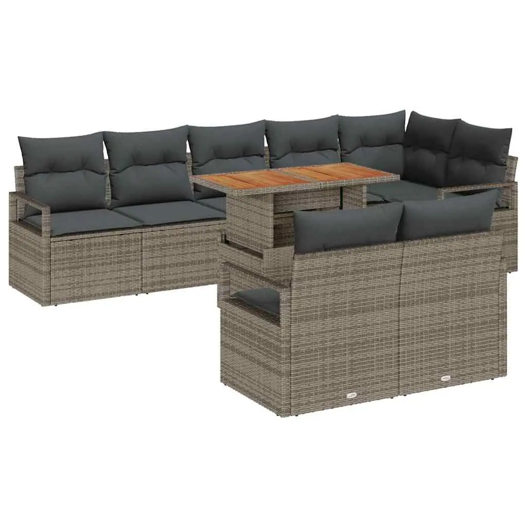 9 Piece Garden Sofa Set Modular Grey Poly Rattan Outdoor Furniture with Steel Frame
