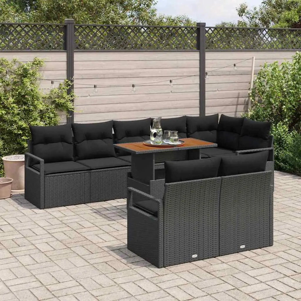 Garden Sofa Set 9 Pcs Outdoor Furniture Black Modular Sectional with Storage