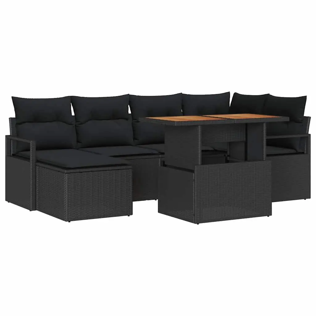 Outdoor Furniture Set Modular Black Poly Rattan 7 Piece Garden Sofa with Storage Compartments and Easy to Clean Surfaces