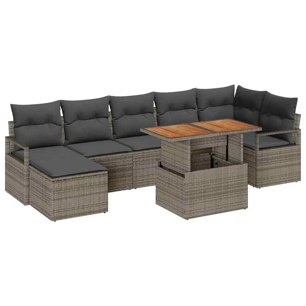 Garden Sofa Set 8 Piece Modular Outdoor Furniture Grey Poly Rattan with Storage