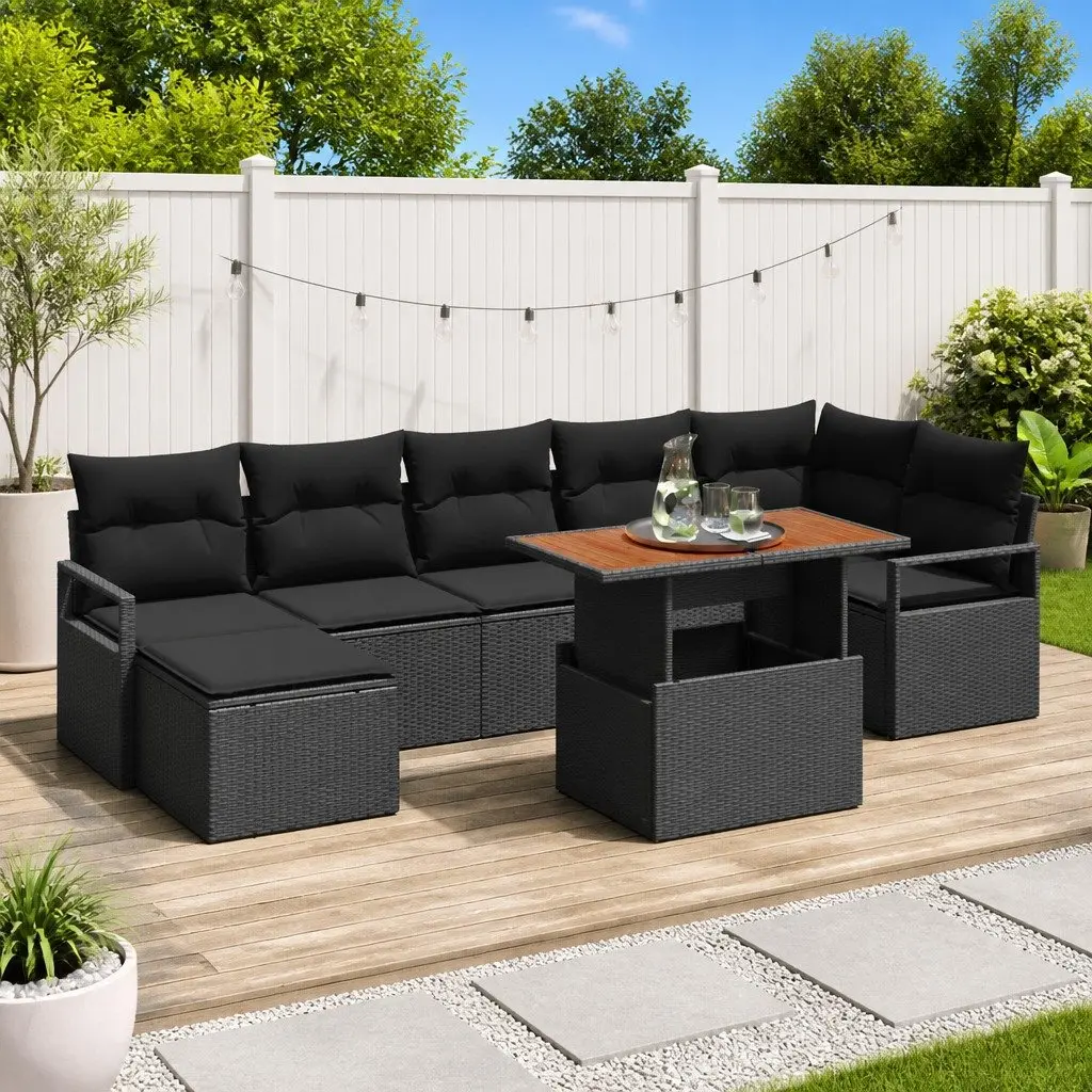 8 Piece Modular Garden Sofa Set Poly Rattan Outdoor Furniture Black with Cushions