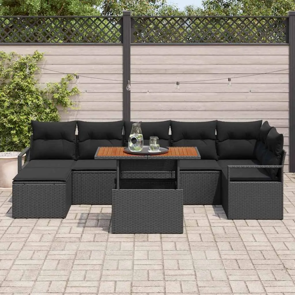 8 Piece Modular Garden Sofa Set Poly Rattan Outdoor Furniture Black with Cushions