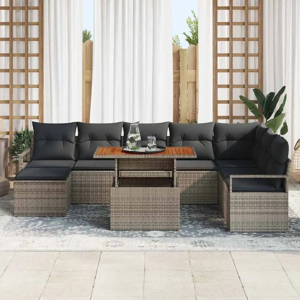 Garden Sofa Set Modular Outdoor Furniture 9 Pieces Grey Poly Rattan Sectional