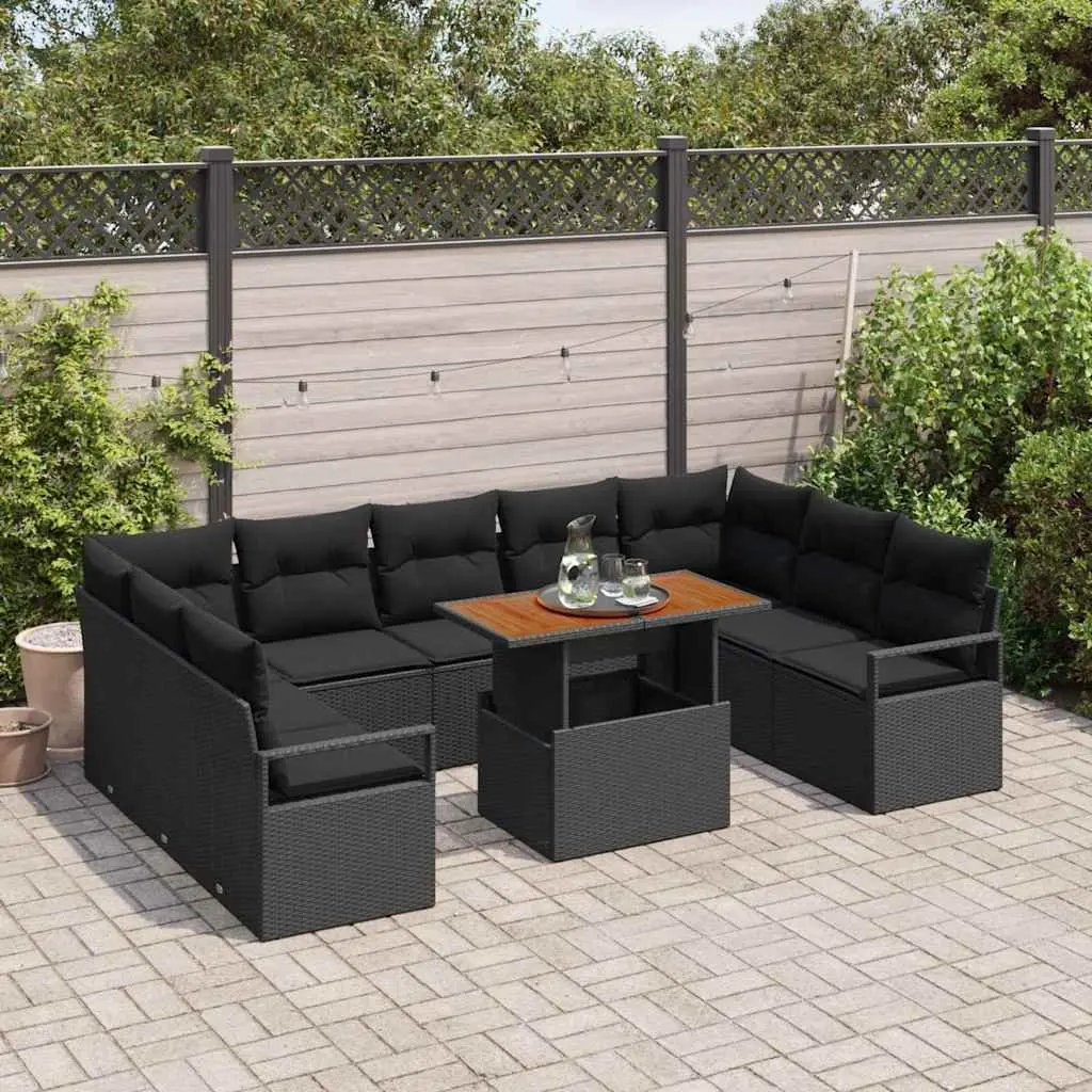 Garden Sofa Set Poly Rattan 10 Piece Outdoor Furniture Black Modular Sectional