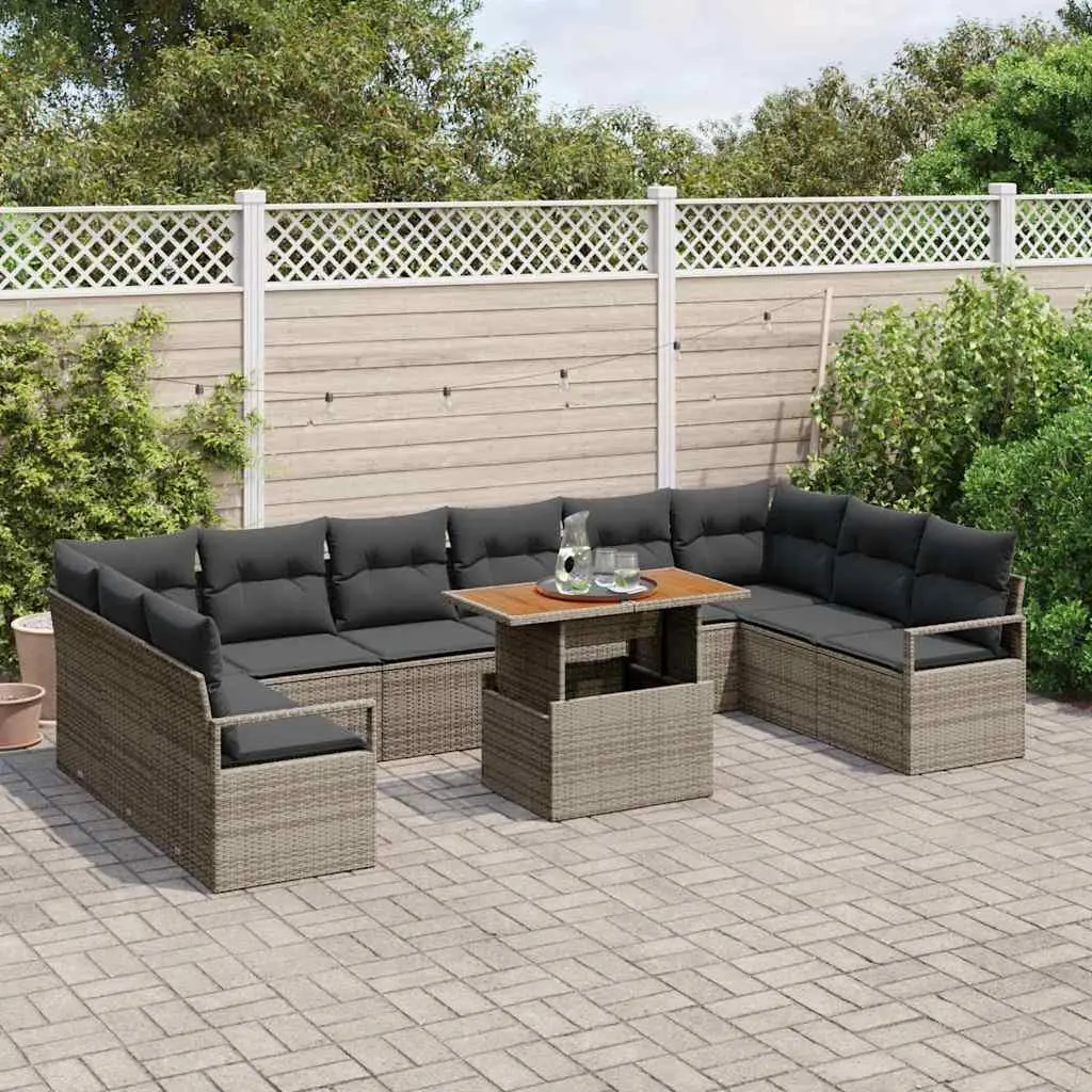 11 Piece Garden Sofa Set Modular Poly Rattan Grey Outdoor Furniture with Storage