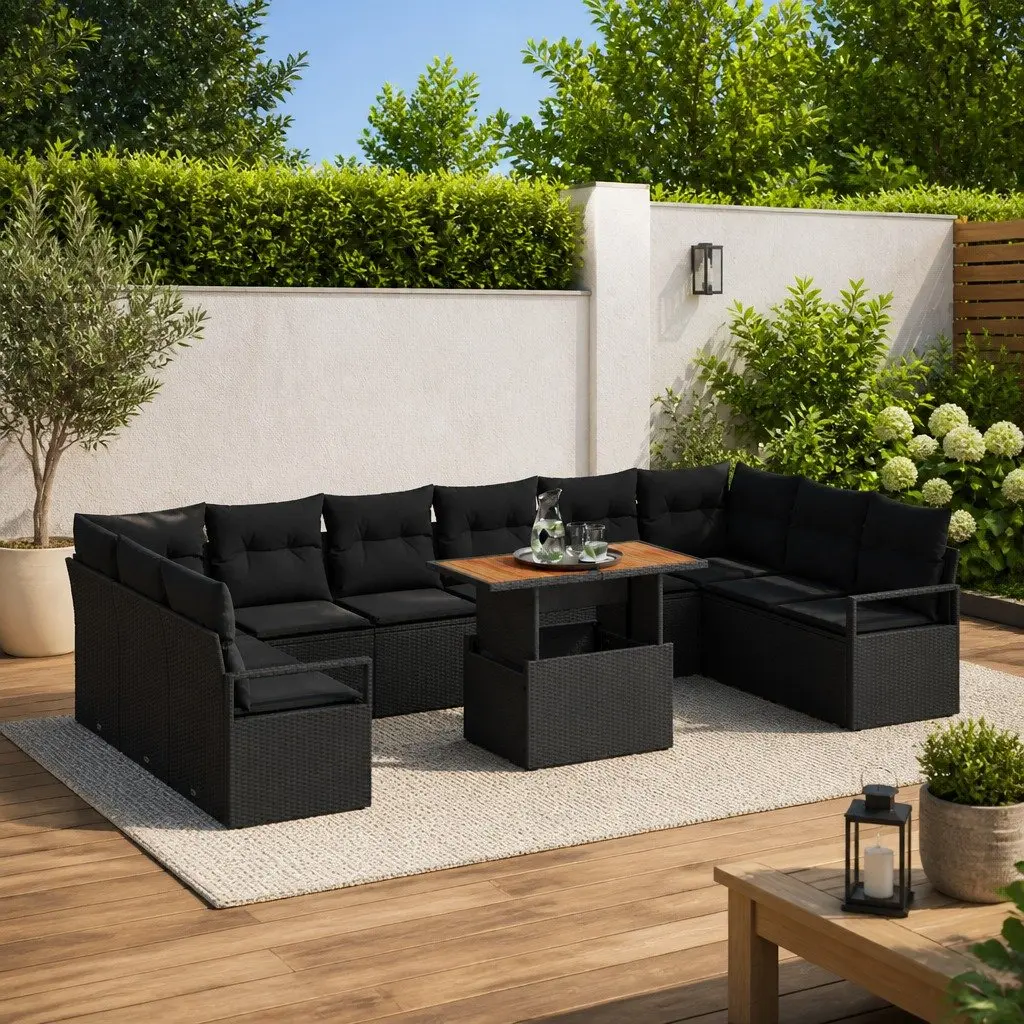 Garden Sofa Set Modular 11 Pieces Black Poly Rattan Outdoor Furniture