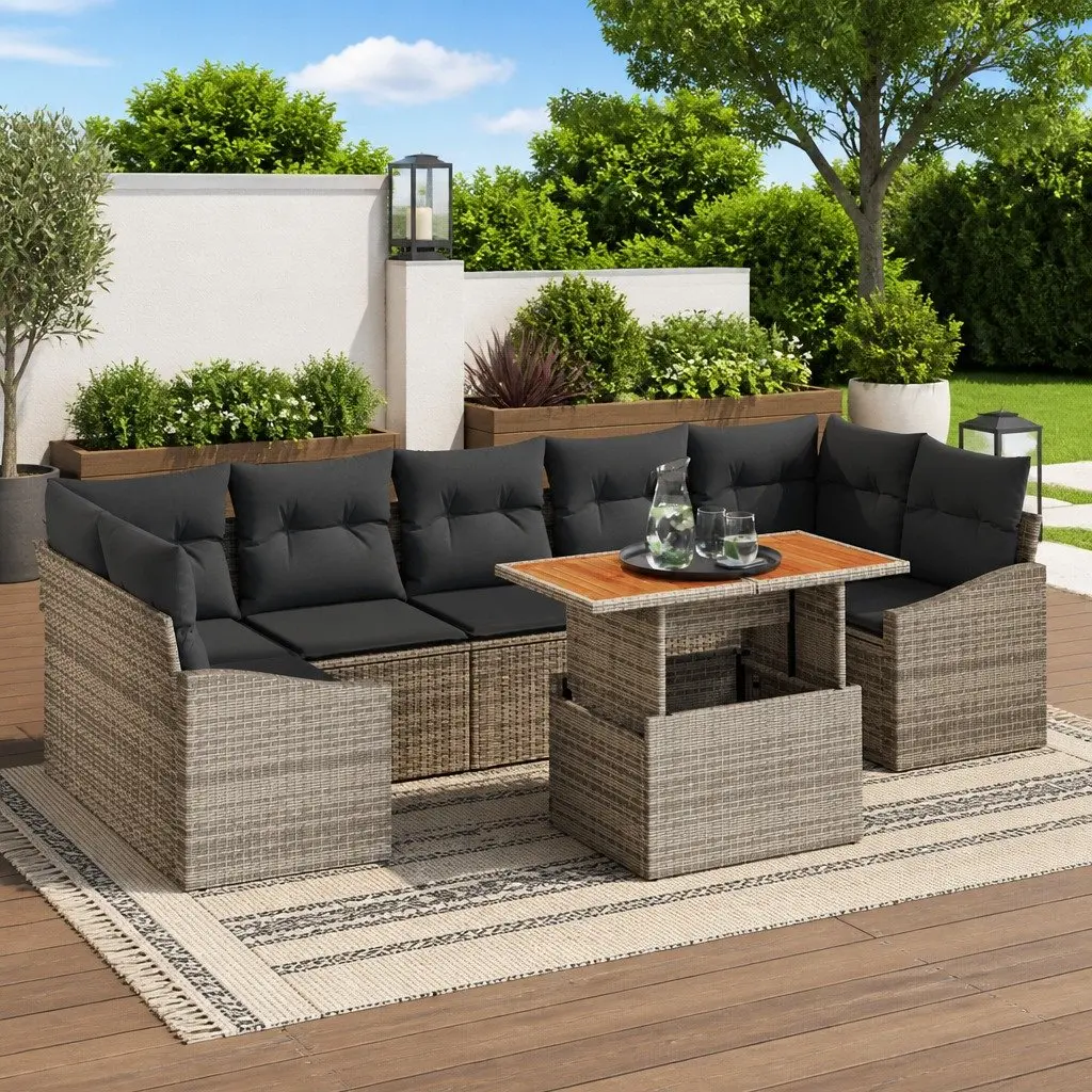 Garden Sofa Set Modular Poly Rattan Powder-coated Steel 8 Pieces Grey Outdoor Furniture Patio Lounge Seating