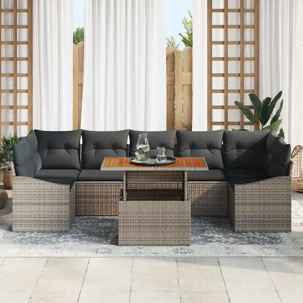 Garden Sofa Set Modular Poly Rattan Powder-coated Steel 8 Pieces Grey Outdoor Furniture Patio Lounge Seating