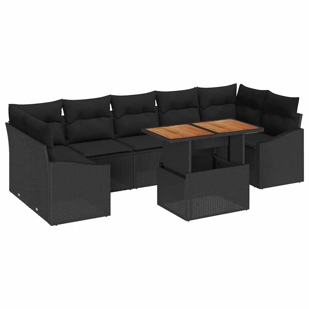 Garden Sofa Set Poly Rattan 8 Piece Outdoor Lounge Modular Seating Black