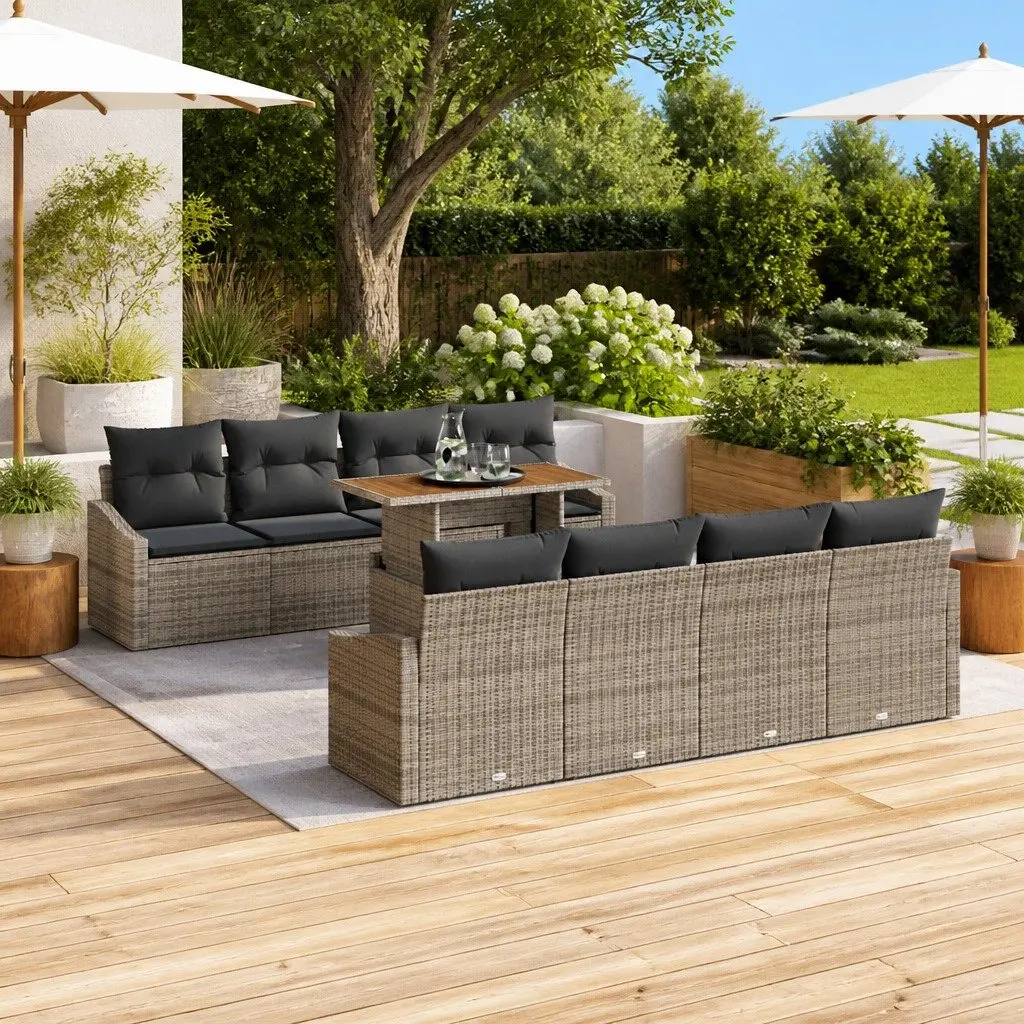 Garden Sofa Set Poly Rattan 9 Pieces Grey Outdoor Furniture with Storage Modular