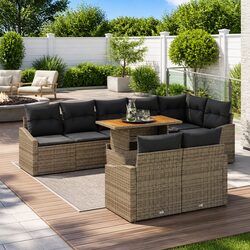 Practical 9-Piece Grey Garden Sofa Set for Outdoor Spaces