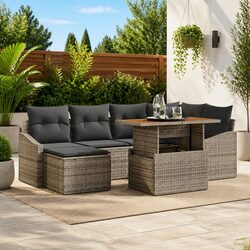 Practical 7-Piece Outdoor Sofa Set Grey Rattan Furniture Suite
