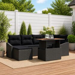 Garden Sofa Set 7pcs Black Outdoor Lounge Furniture Modular Poly Rattan with