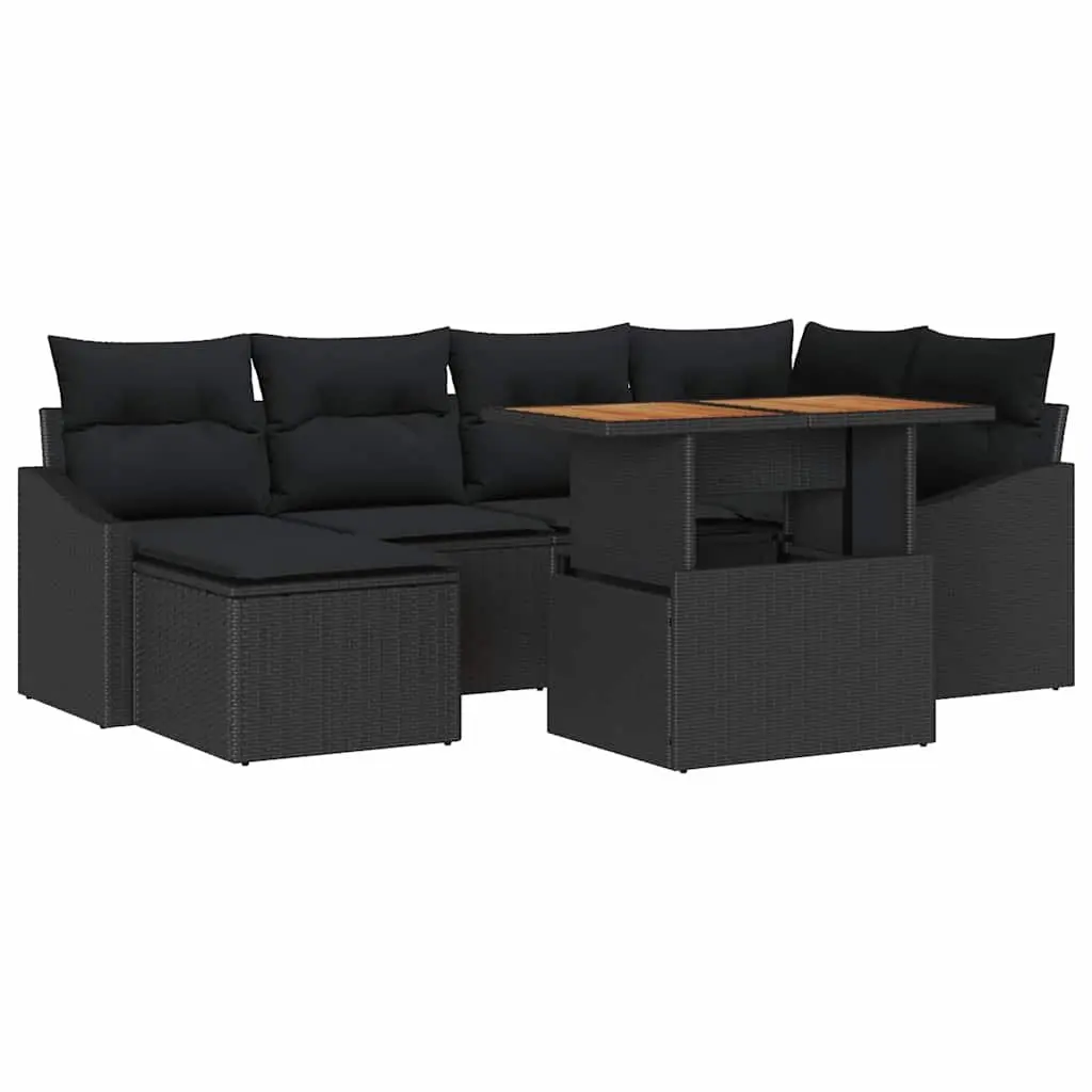 Garden Sofa Set Modular Poly Rattan 7 Piece Black Outdoor Lounge Furniture
